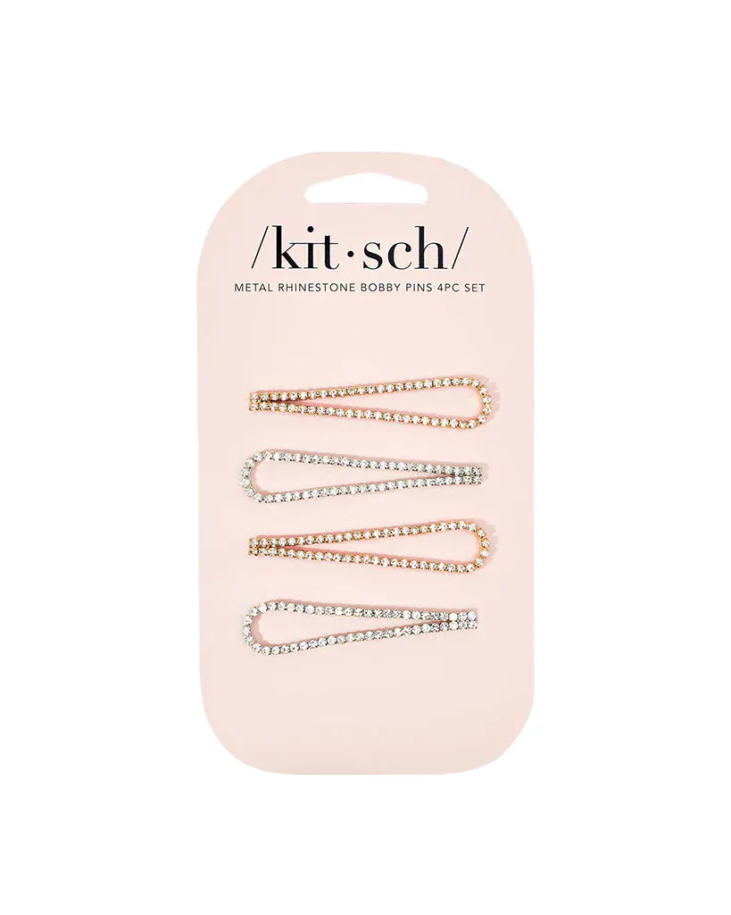 Kitsch Metal Rhinestone Drop Bobby Pins 4pc Set - Gold and Silver