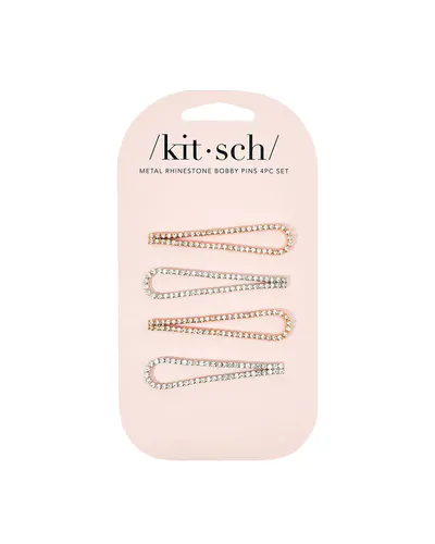 Kitsch Metal Rhinestone Drop Bobby Pins 4pc Set - Gold and Silver