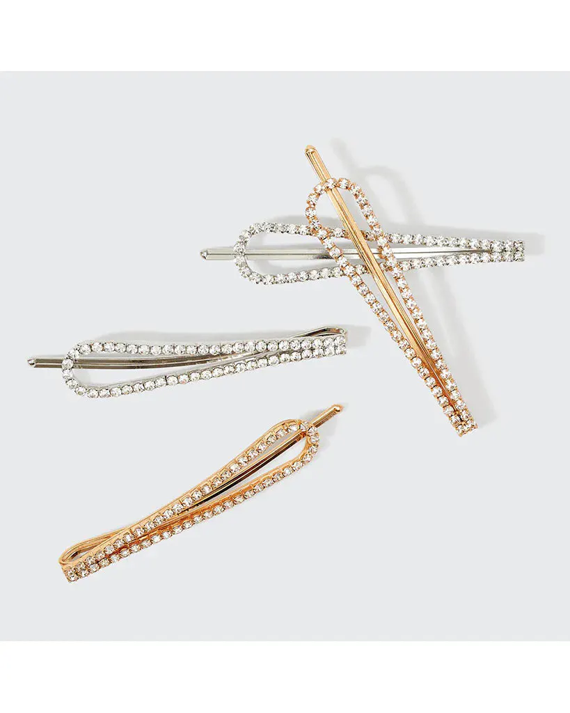 Kitsch Metal Rhinestone Drop Bobby Pins 4pc Set - Gold and Silver, view 3