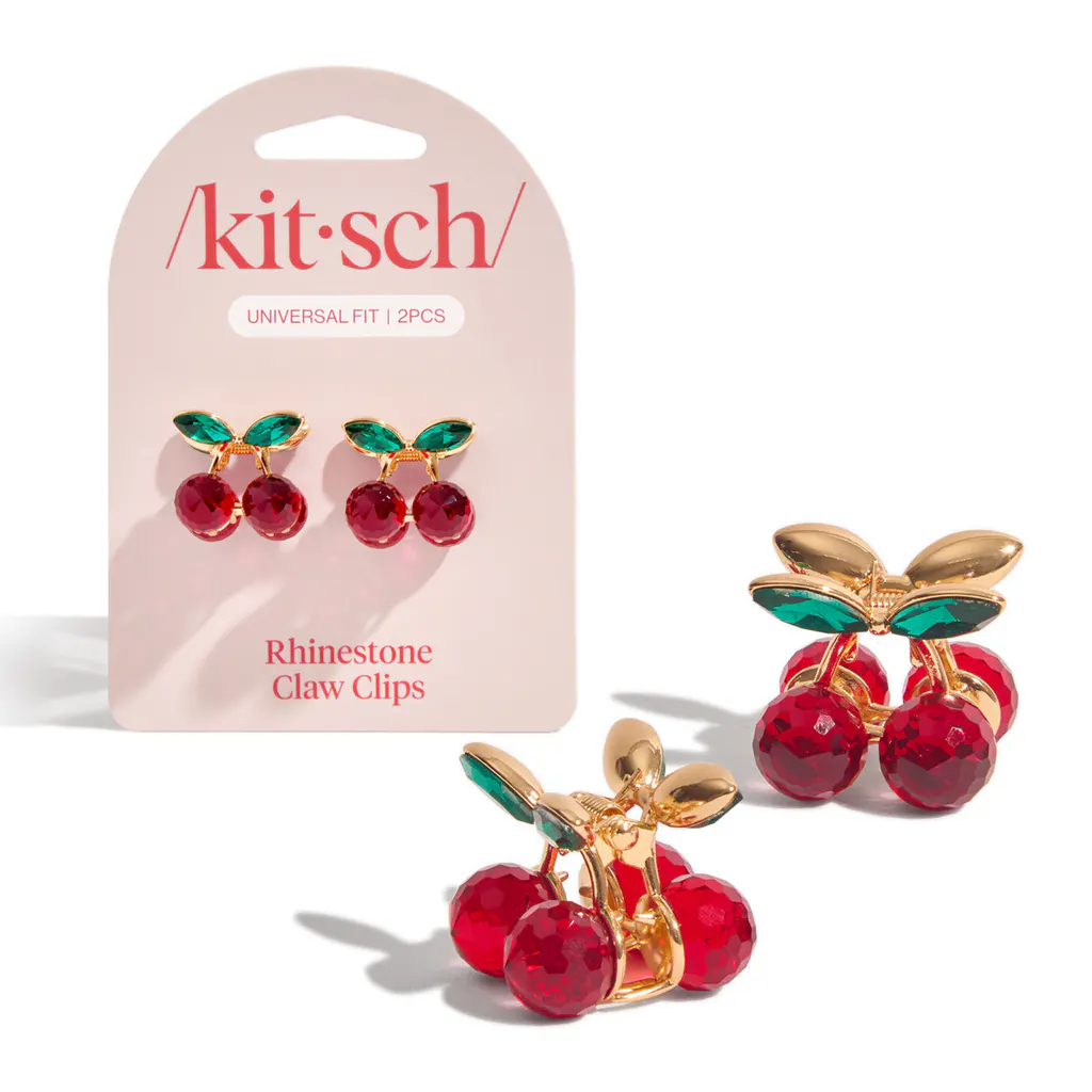 Kitsch Mini Rhinestone Claw Clips 2pc Set - Cherry