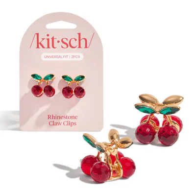 Kitsch Mini Rhinestone Claw Clips 2pc Set - Cherry