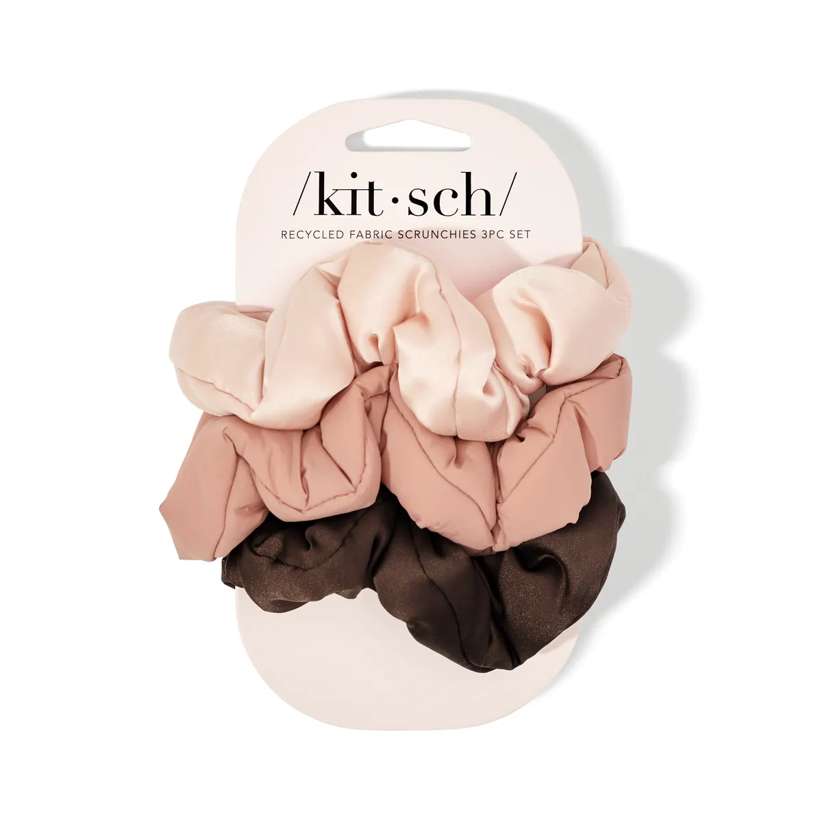Kitsch Recycled Fabric Puffy Scunchies 3pc Set - Rosewood, view 4