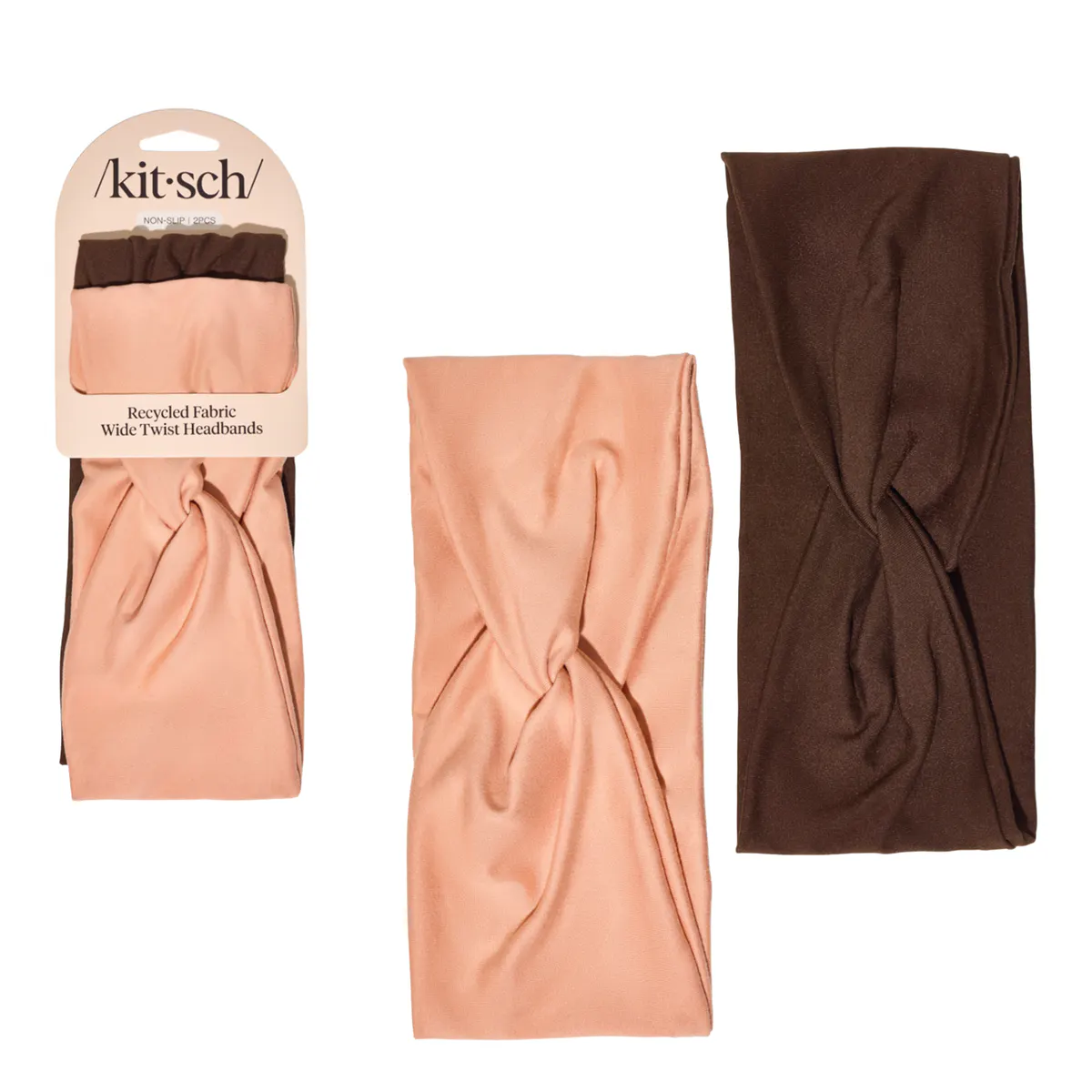 Kitsch Recycled Fabric Wide Headbands 2pc Set - Rosewood