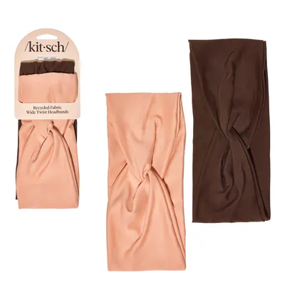 Kitsch Recycled Fabric Wide Headbands 2pc Set - Rosewood