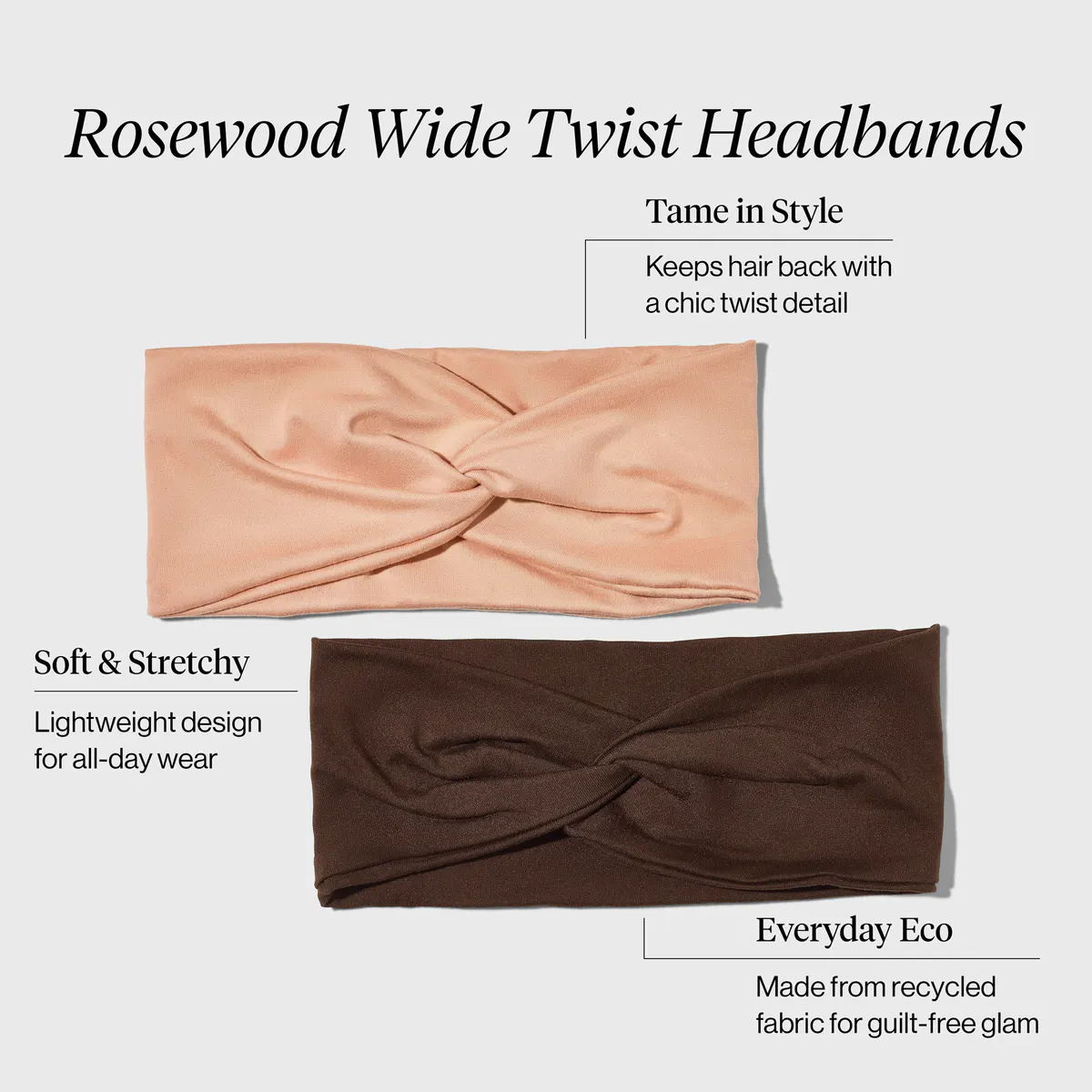 Kitsch Recycled Fabric Wide Headbands 2pc Set - Rosewood, view 2
