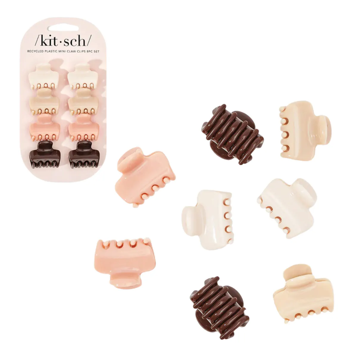 Kitsch Recycled Mini Puffy Claw Clips 8pc Set - Rosewood
