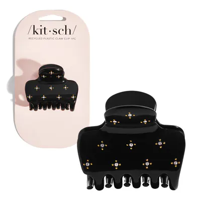 Kitsch Recycled Plastic Medium Rhinestone Puffy Claw Clip - Black