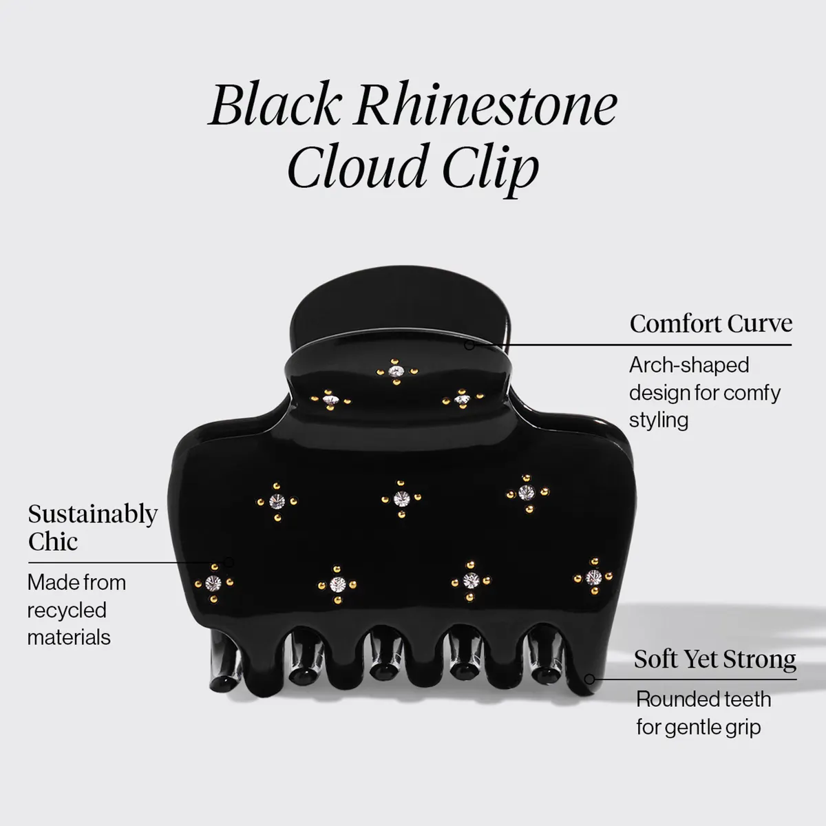 Kitsch Recycled Plastic Medium Rhinestone Puffy Claw Clip - Black, view 4