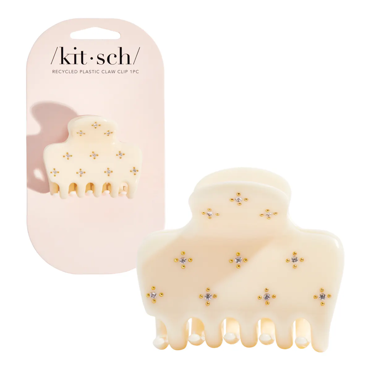 Kitsch Recycled Plastic Medium Rhinestone Puffy Claw Clip - Ivory