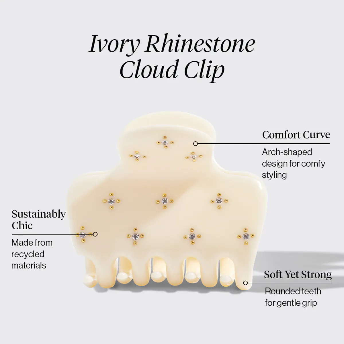 Kitsch Recycled Plastic Medium Rhinestone Puffy Claw Clip - Ivory, view 4