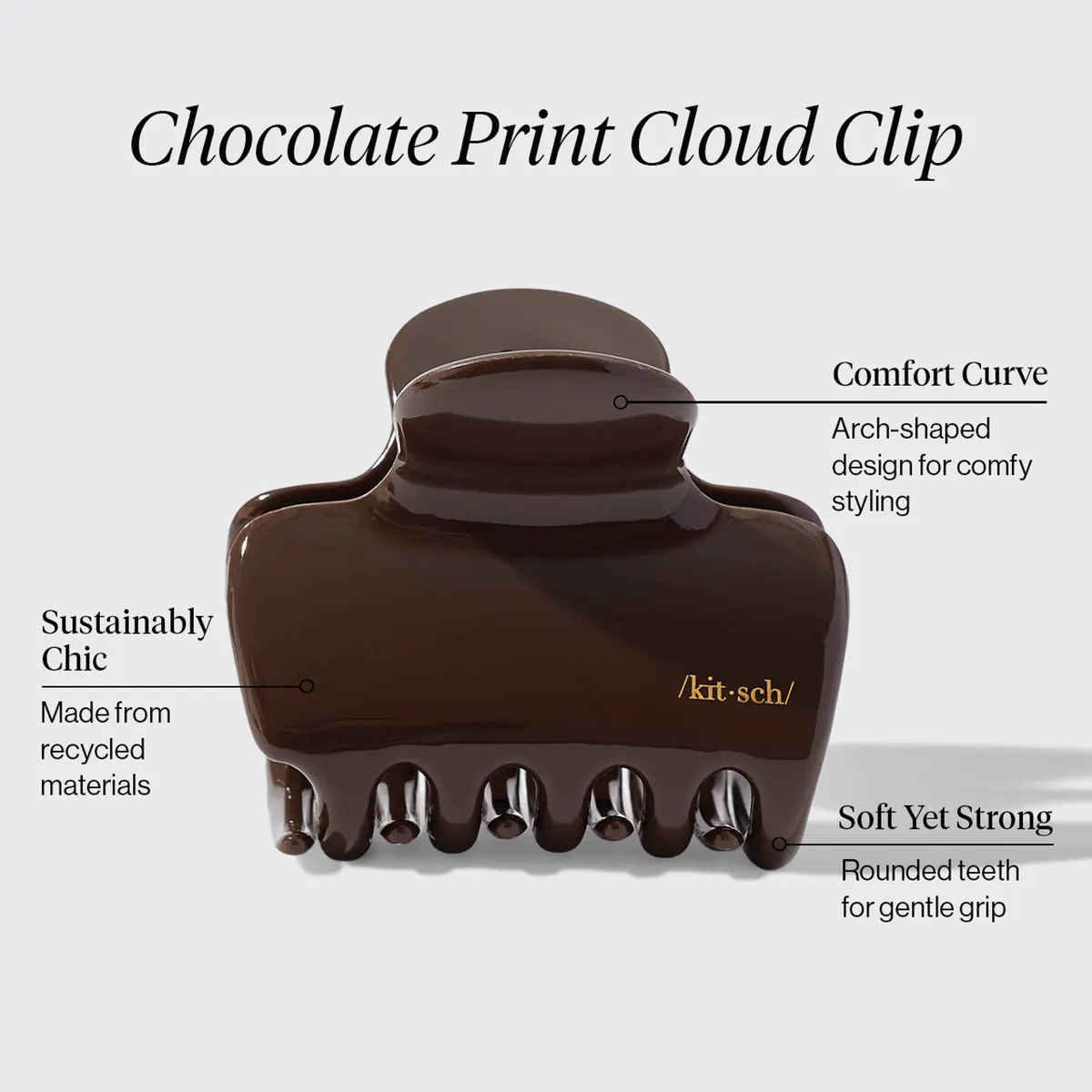 Kitsch Recycled Plastic Puffy Claw Clip - Chocolate, view 3