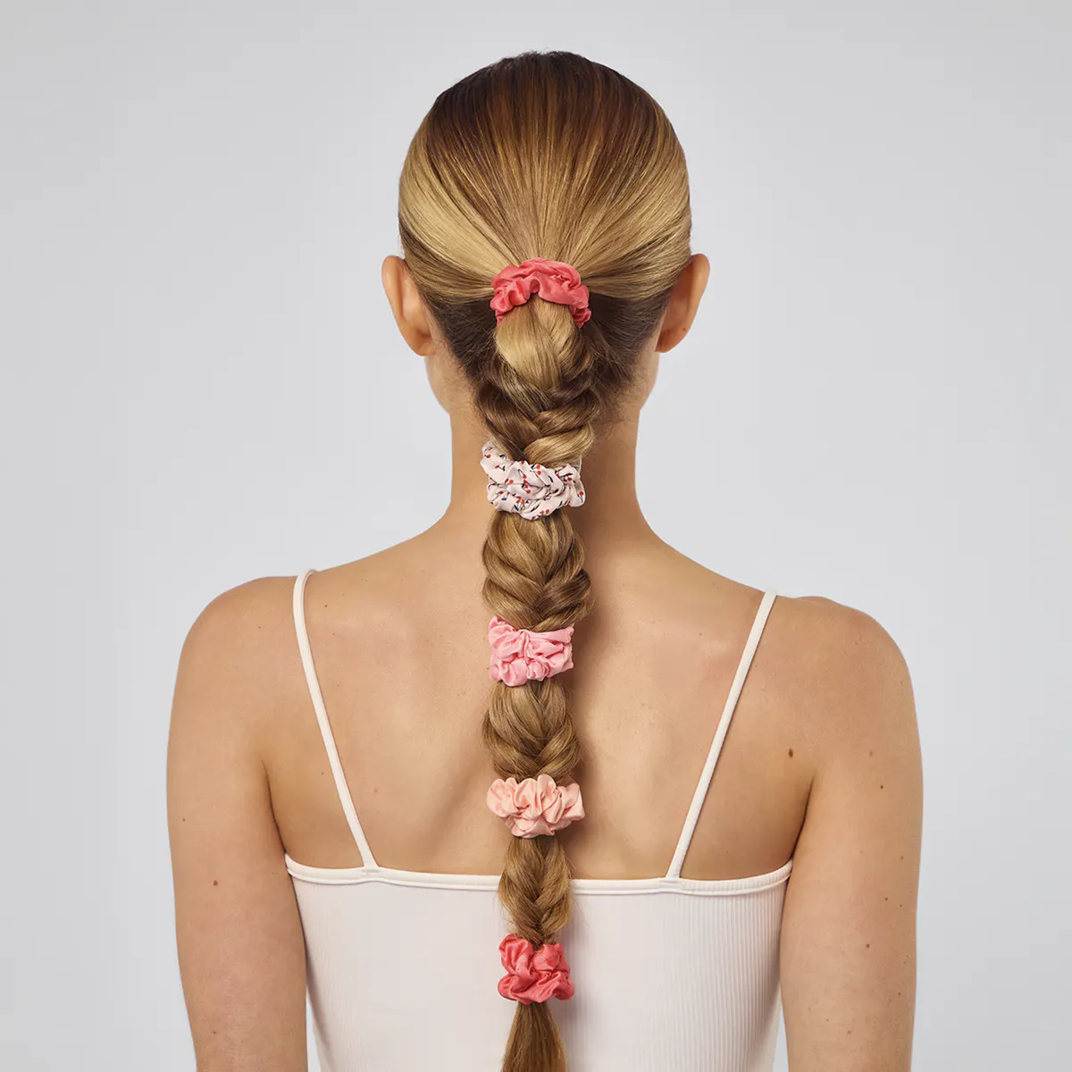 Kitsch Ruched Satin Scrunchies 5pc Set - Assorted Cherry Blossom, view 2