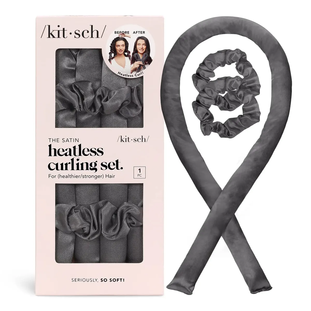 Kitsch Satin Heatless Curling Set 3pc - Charcoal