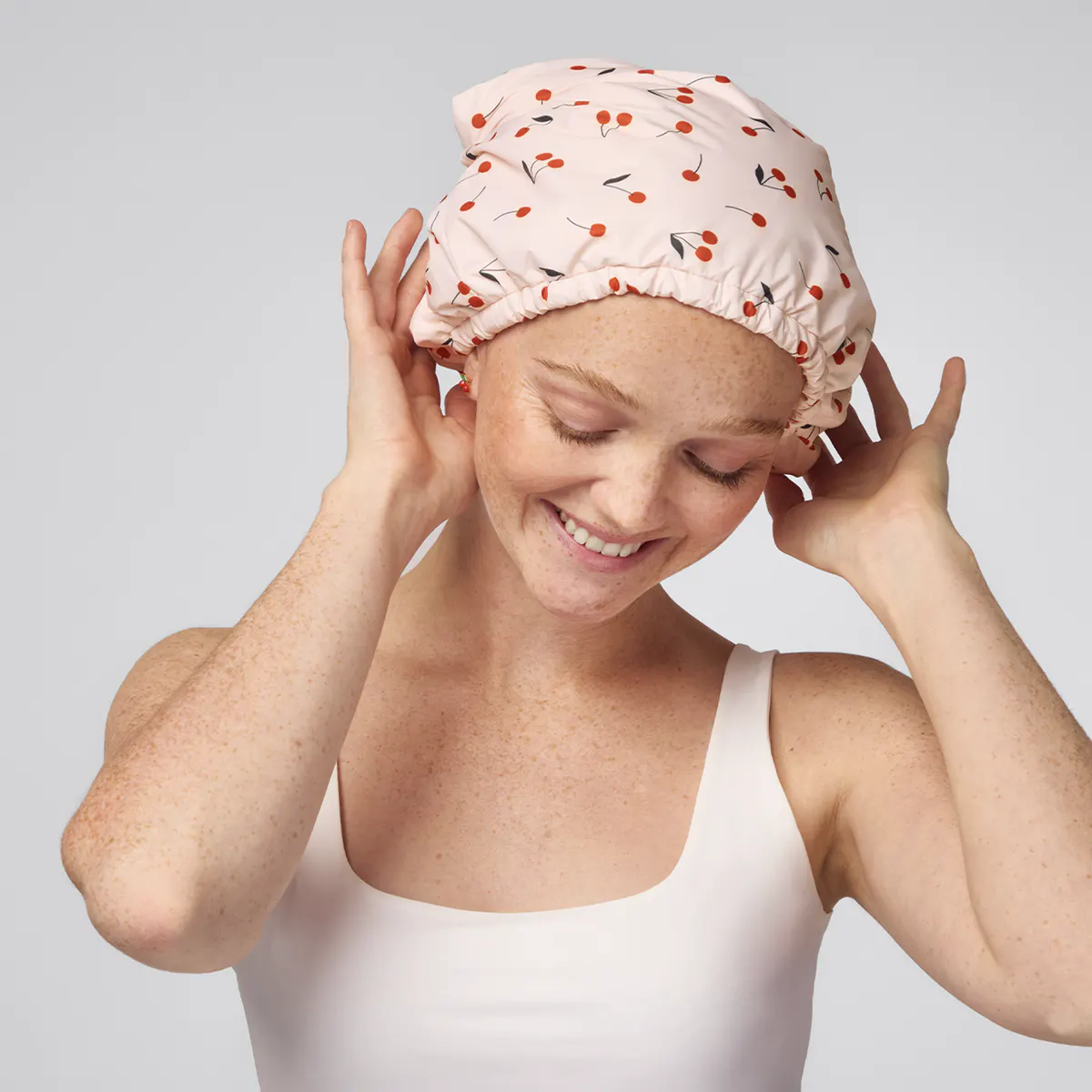 Kitsch Satin-lined Flexi Shower Cap - Cherry Print, view 2