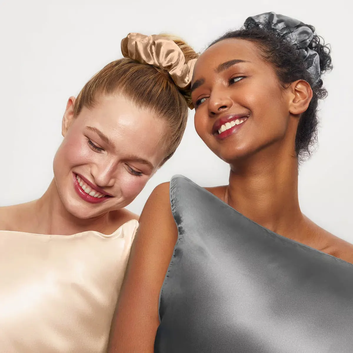 Kitsch Satin Sleep Pillow Scrunchies - Charcoal & Gold, view 2