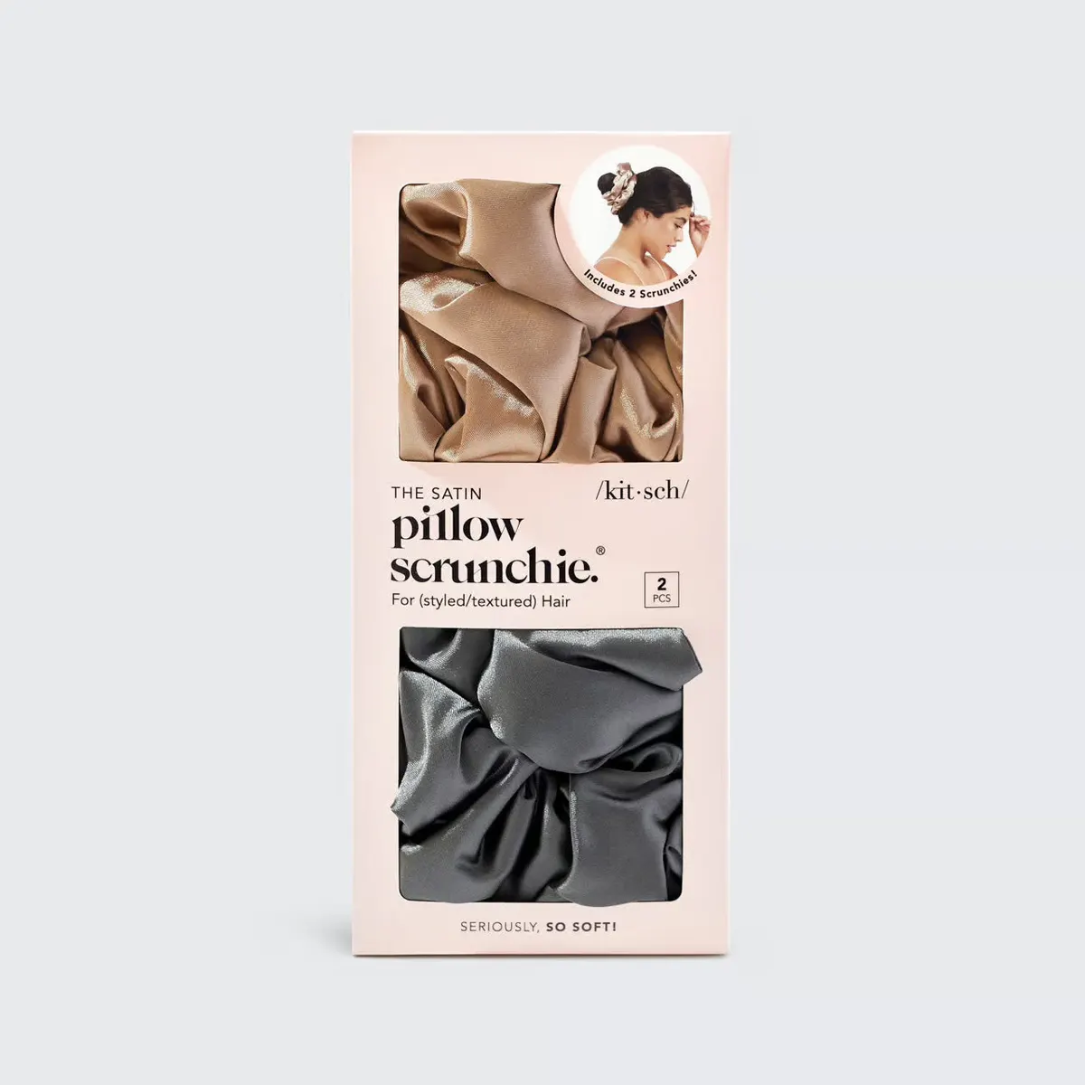 Kitsch Satin Sleep Pillow Scrunchies - Charcoal & Gold, view 5