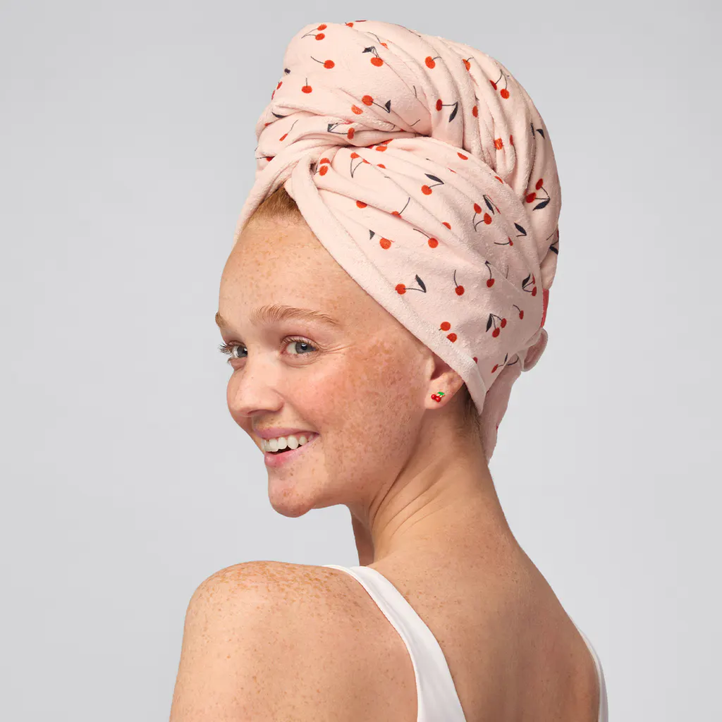 Kitsch XL Hair Towel Wrap - Cherry Print, view 2