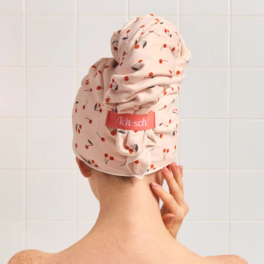 Kitsch XL Hair Towel Wrap - Cherry Print, view 3