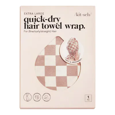 Kitsch XL Quick-Dry Hair Towel Wrap - Terracotta Checker