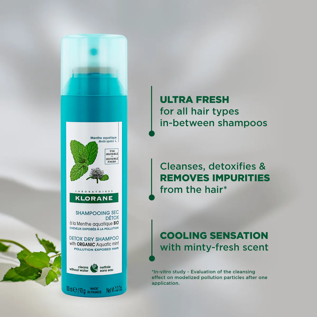 Klorane Aquatic Mint Dry Shampoo 150ml, view 3