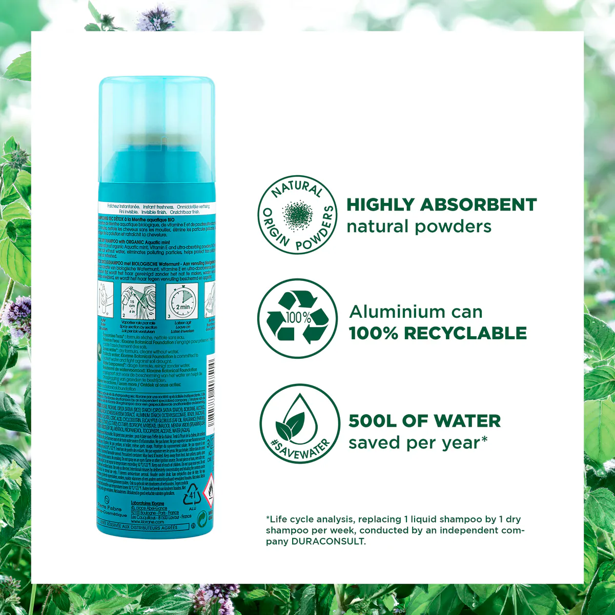 Klorane Aquatic Mint Dry Shampoo 150ml, view 4