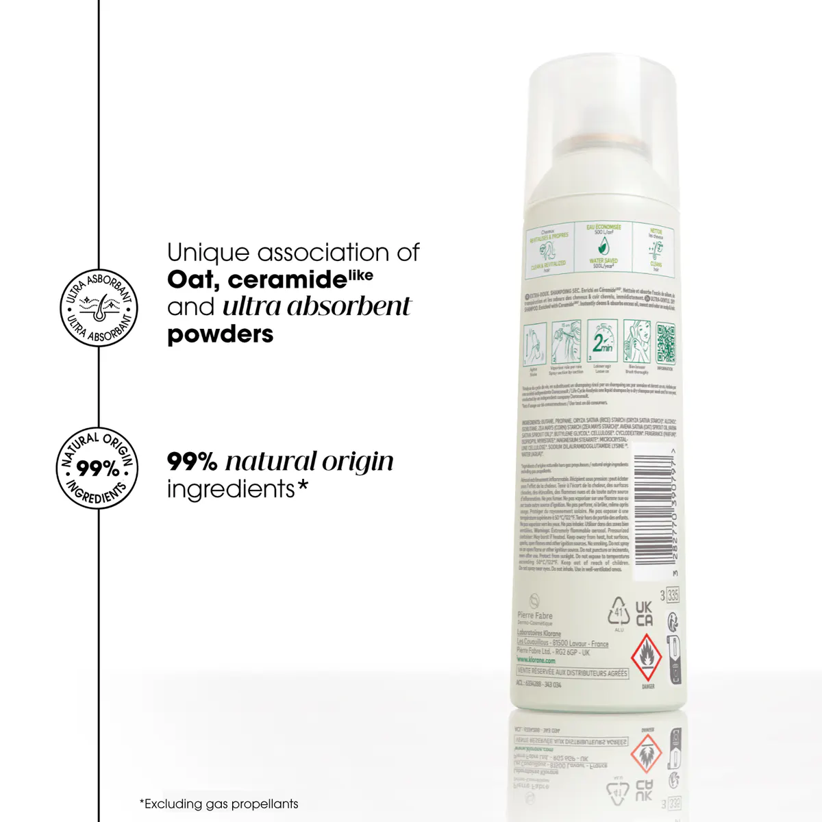 Klorane Ultra-Gentle Tinted Dry Shampoo With Oat and Ceramide Like 250ml, view 4