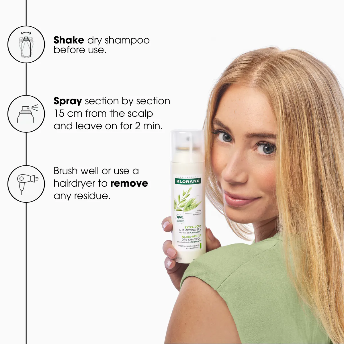 Klorane Ultra-Gentle Tinted Dry Shampoo With Oat and Ceramide Like 250ml, view 6