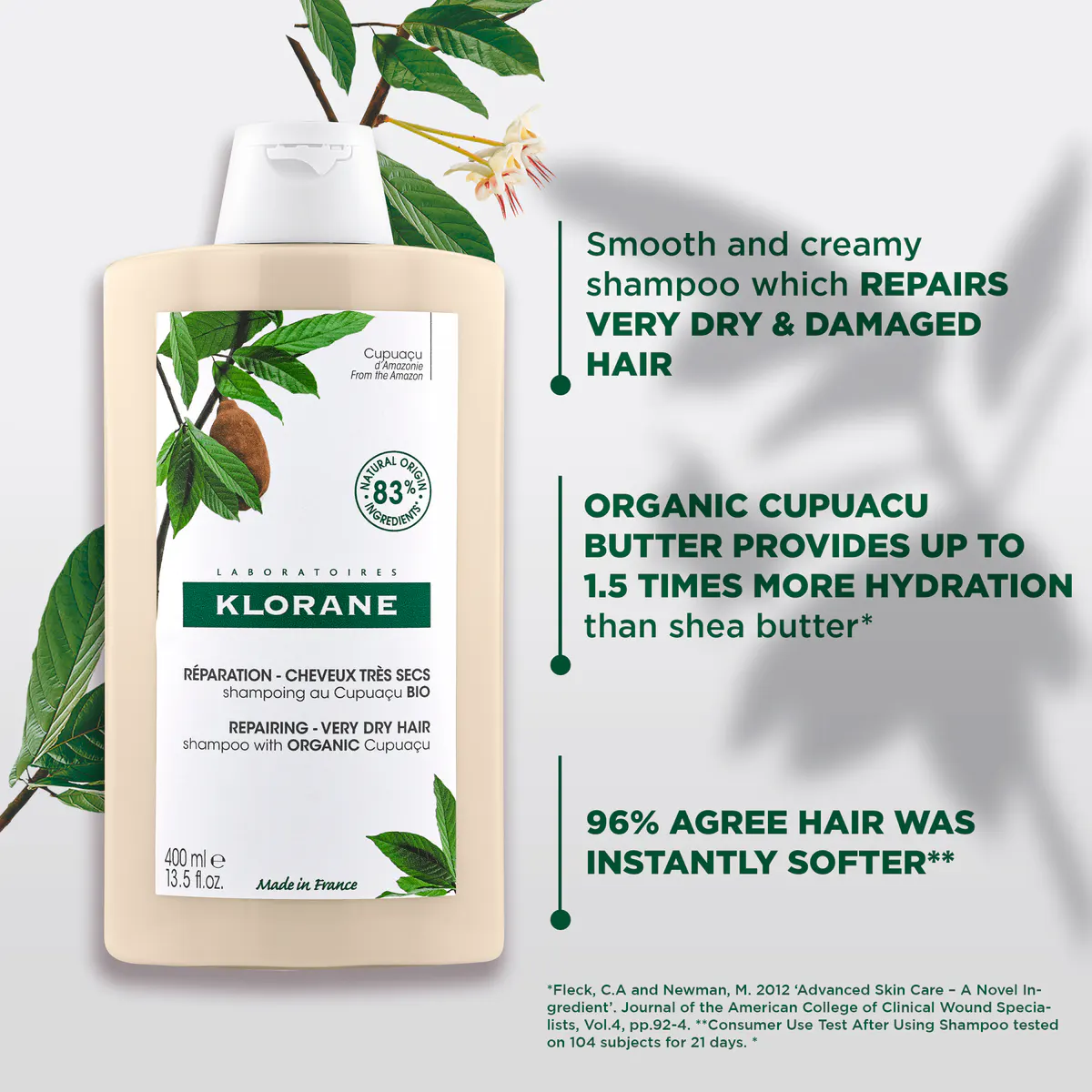 Klorane Repairing Shampoo with Organic Cupuacu 400ml - Very Dry, Damaged Hair, view 2