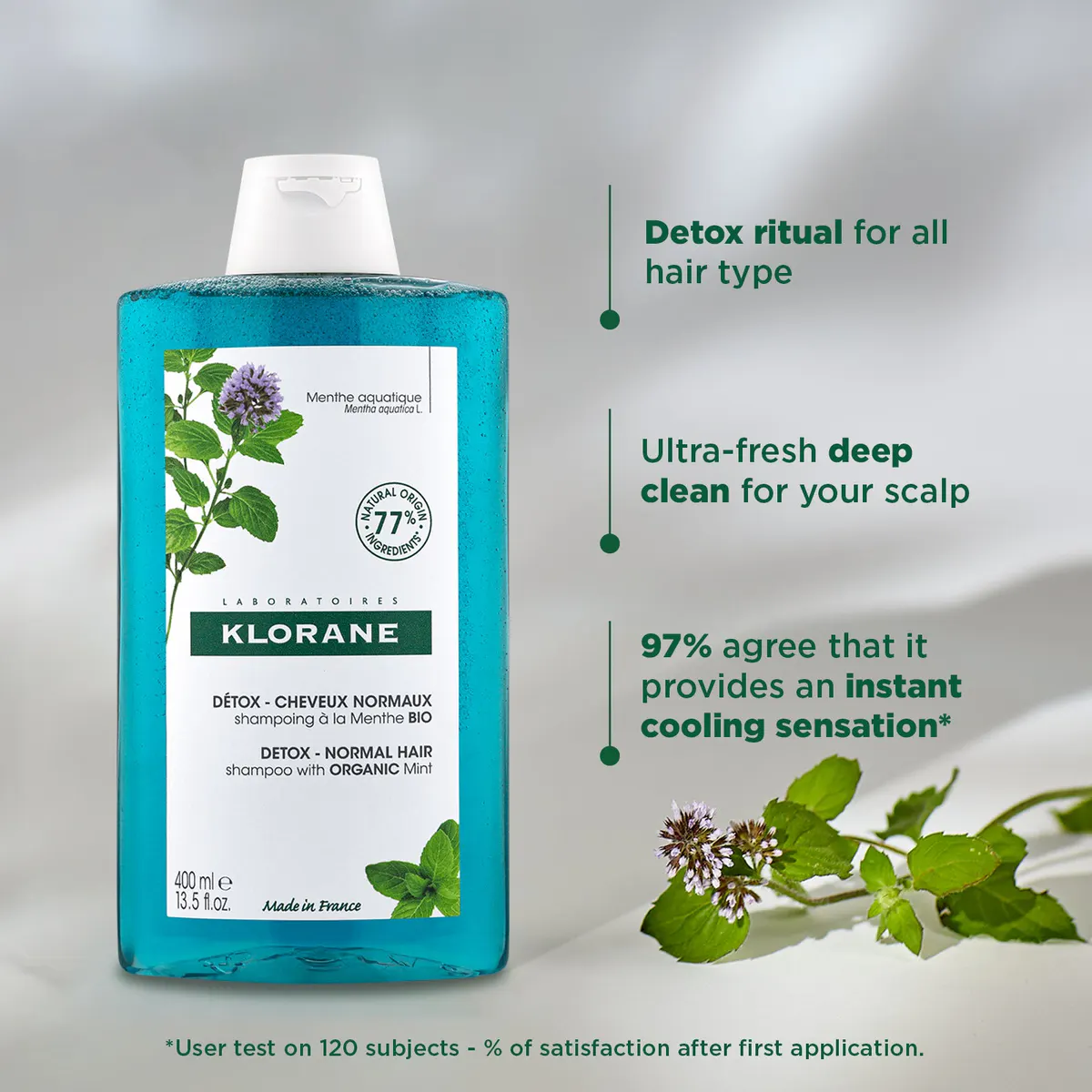 Klorane Detox Shampoo With Organic Mint 400ml - All Hair Types, view 2