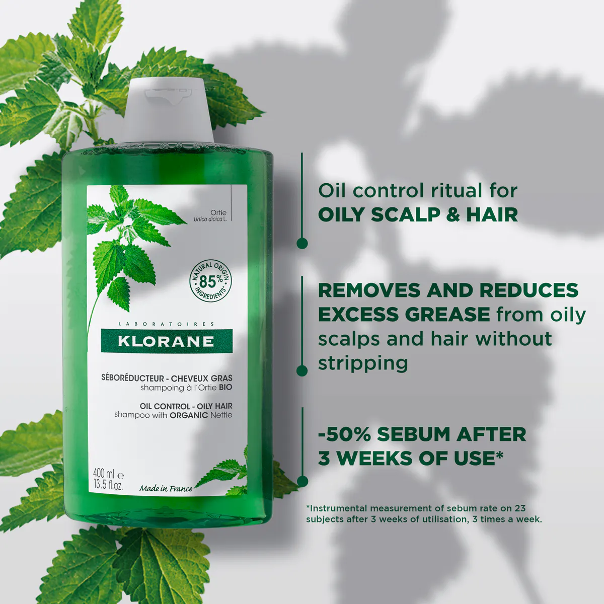 Klorane Shampoo With Organic Nettle - Oily Hair 400ml, view 2