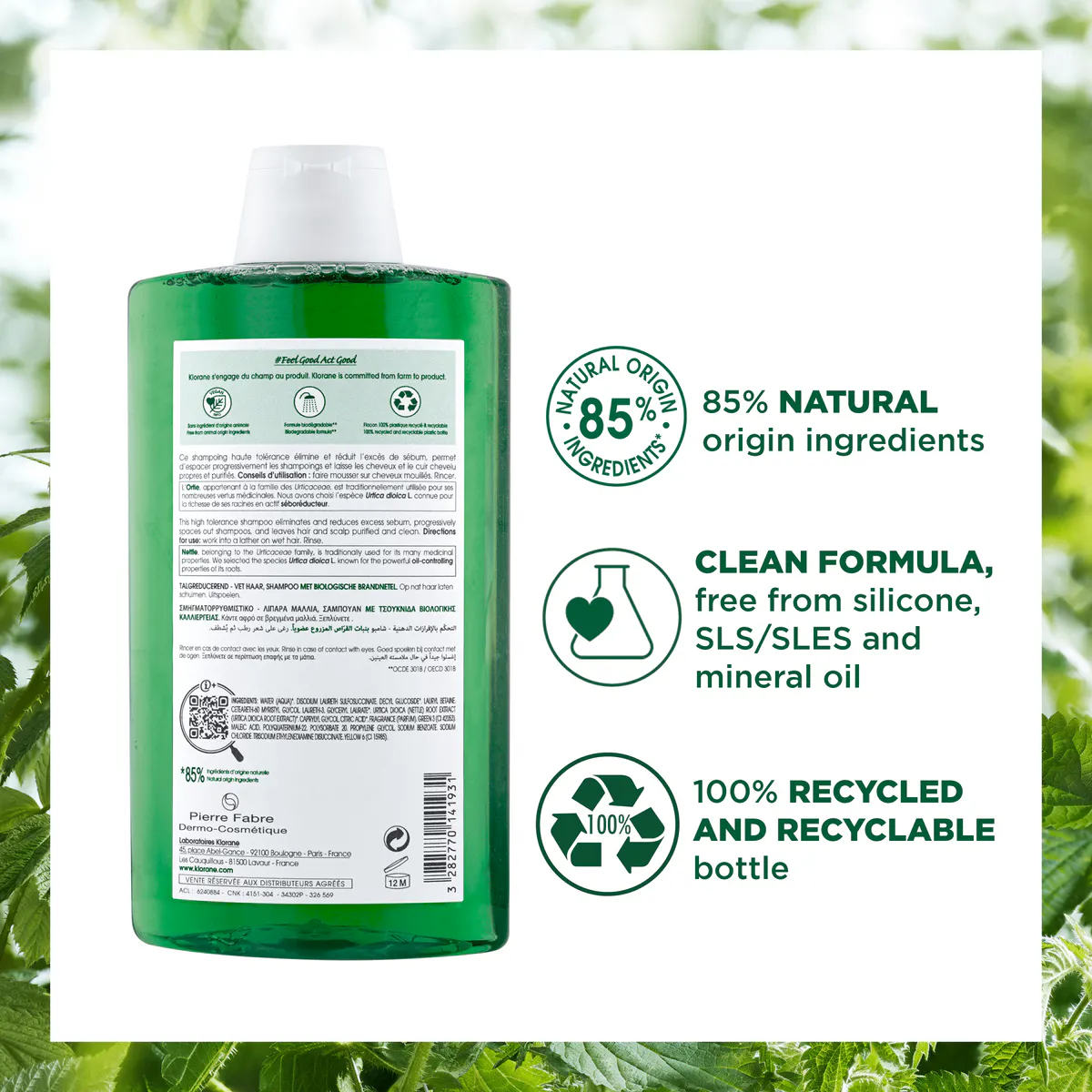 Klorane Shampoo With Organic Nettle - Oily Hair 400ml, view 3