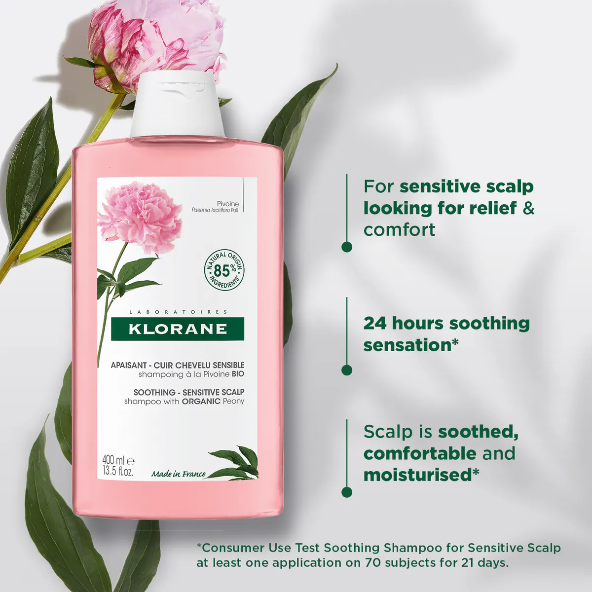 Klorane Soothing Shampoo With Organic Peony 400ml - Sensitive Scalp, view 2