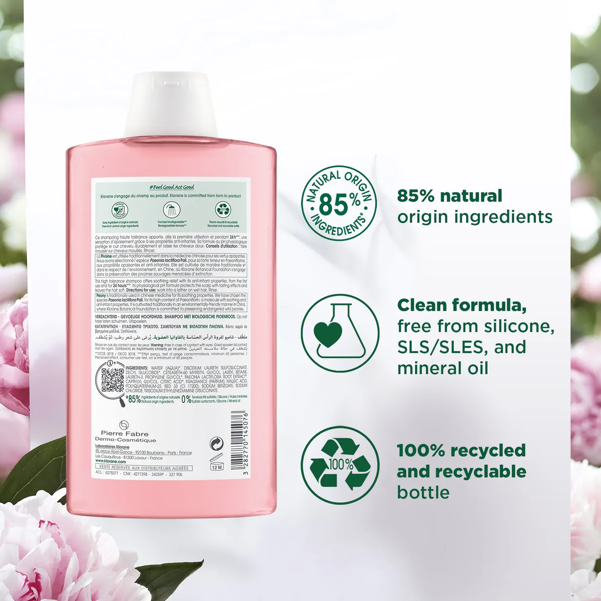 Klorane Soothing Shampoo With Organic Peony 400ml - Sensitive Scalp, view 3