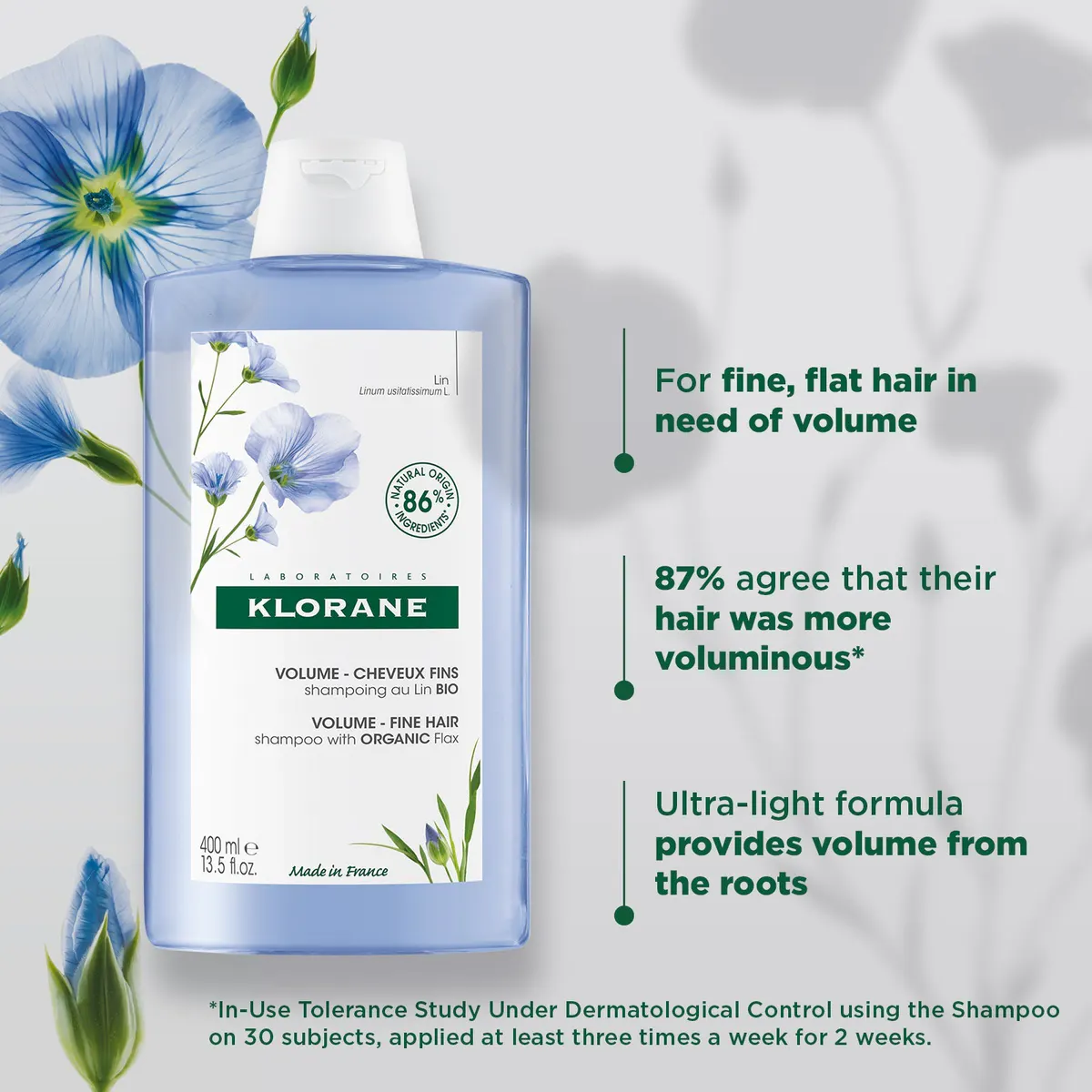 Klorane Volumising Shampoo with Organic Flax 400ml - Fine and Flat Hair, view 2