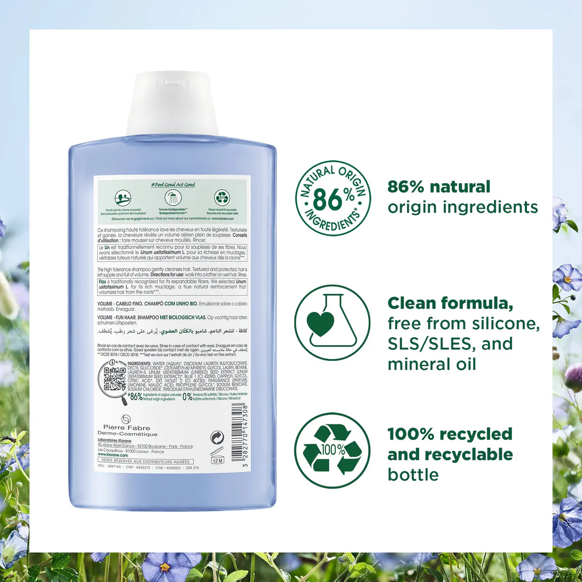 Klorane Volumising Shampoo with Organic Flax 400ml - Fine and Flat Hair, view 3