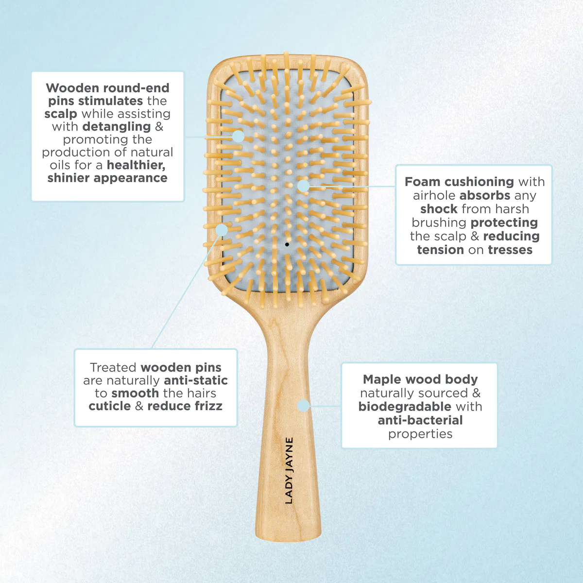 Lady Jayne Maple Wood Paddle Brush - Soothe & Detangle, view 3