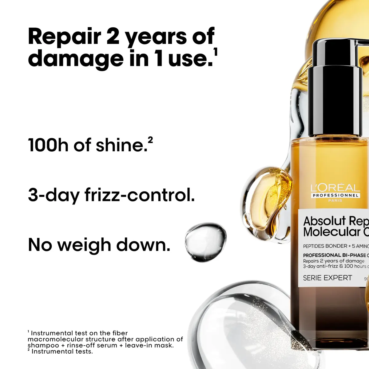 L'Oréal Professionnel Absolut Repair Molecular Professional Bi-Phase Oil 30ml, view 3