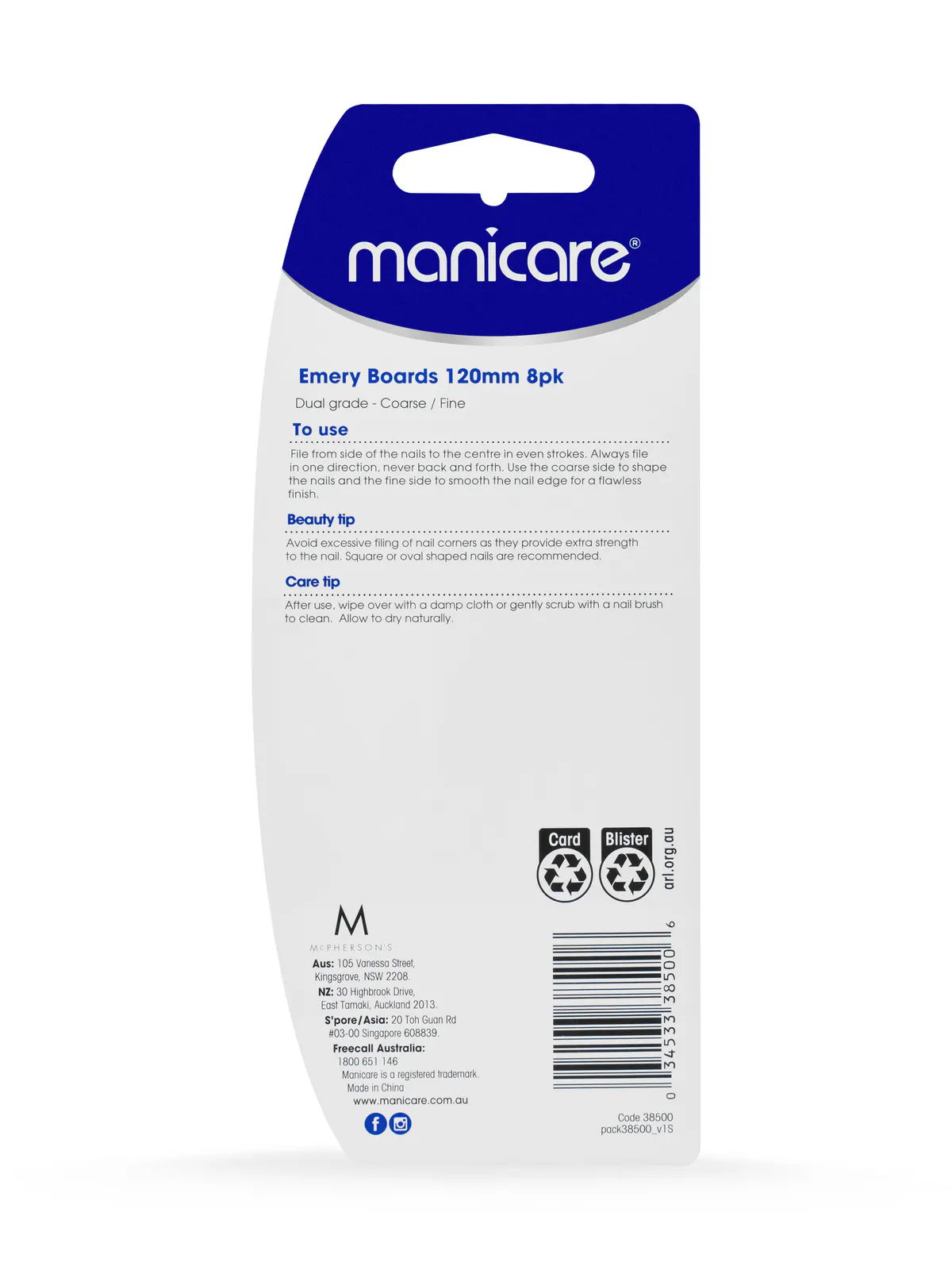 Manicare Emery Boards Coarse/Fine 120mm 8pk, view 3