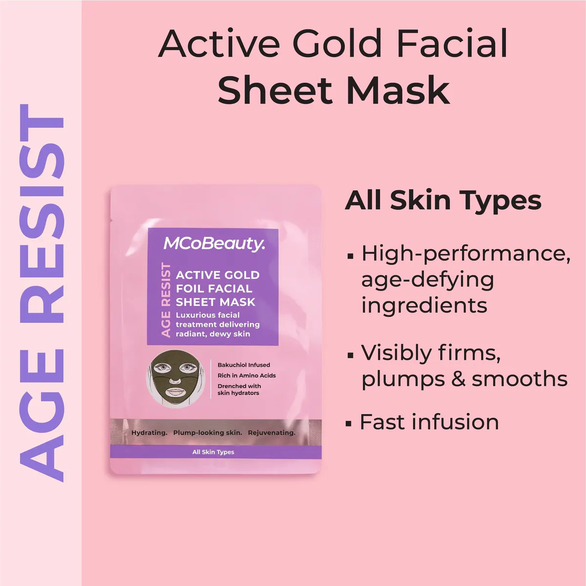 MCoBeauty Age Resist Active Gold Foil Facial Sheet Mask, view 3
