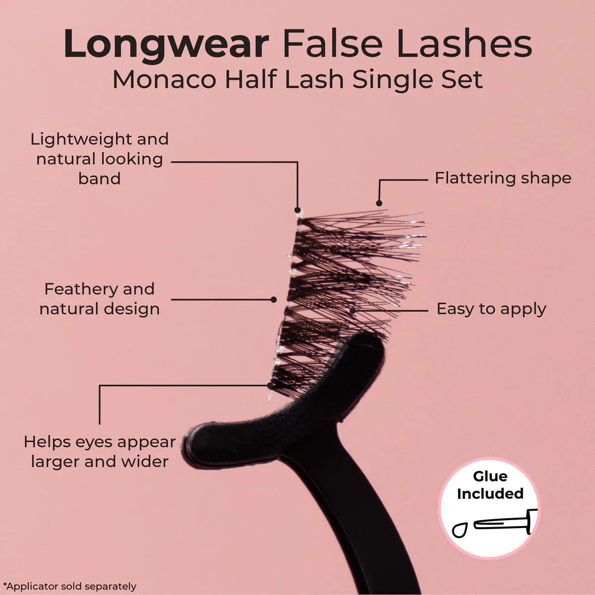 MCoBeauty LONGWEAR False Lashes Natural Monaco - Half Lash Single Set, view 3