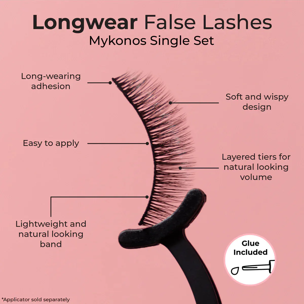 MCoBeauty LONGWEAR False Lashes Natural Mykonos Single Set, view 3
