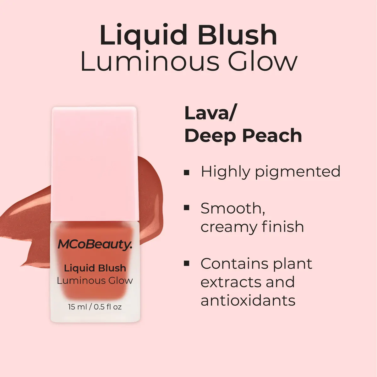 MCoBeauty Luminous Glow Liquid Blush - Lava (Deep Peach), view 5