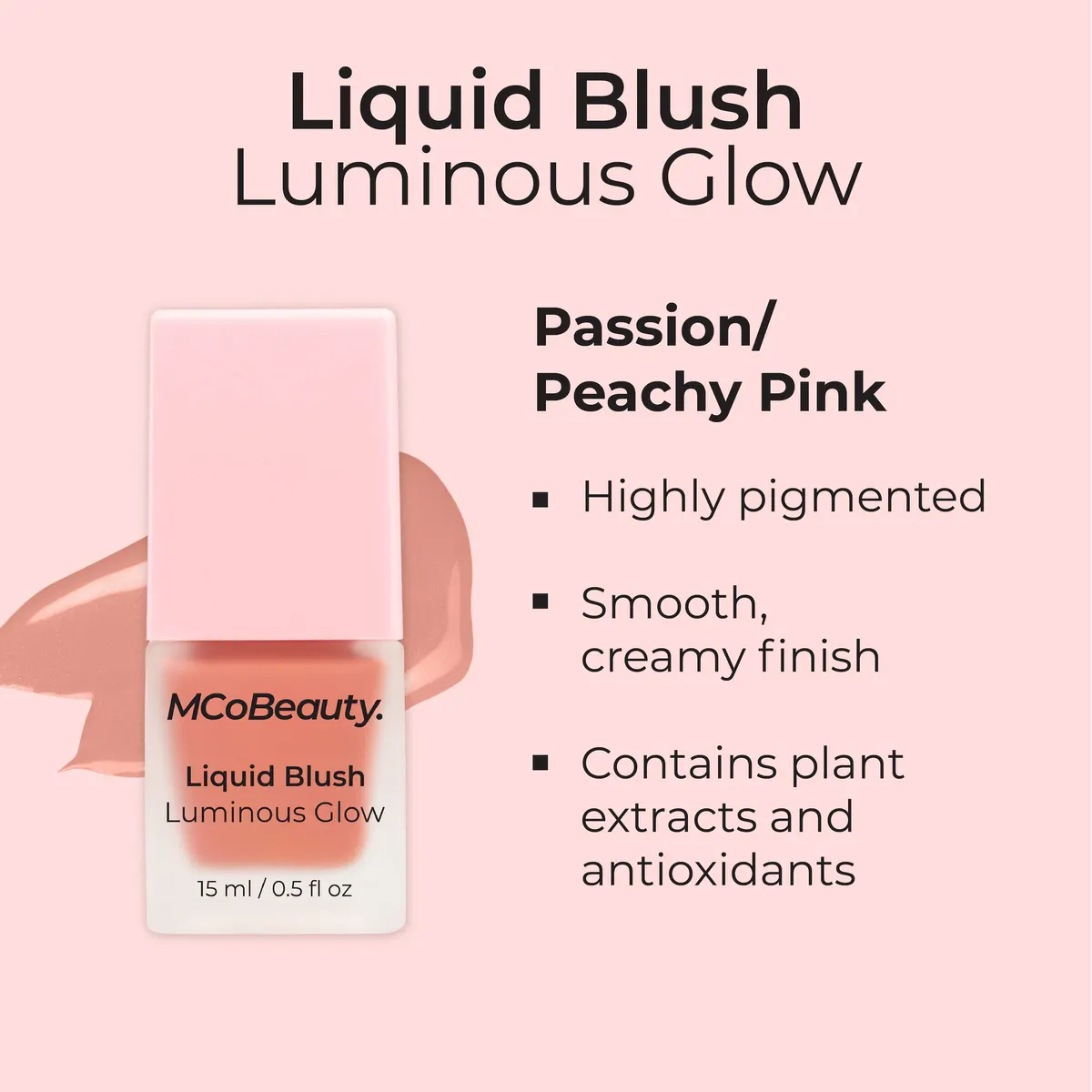 MCoBeauty Luminous Glow Liquid Blush - Passion (Peachy Pink), view 5