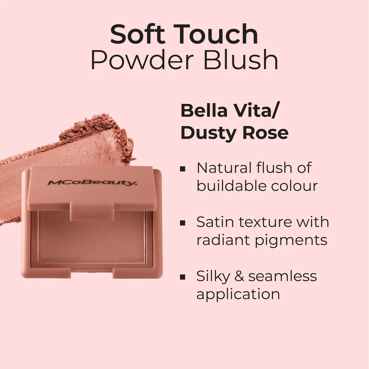 MCoBeauty Soft Touch Powder Blush - Dusty Rose, view 5