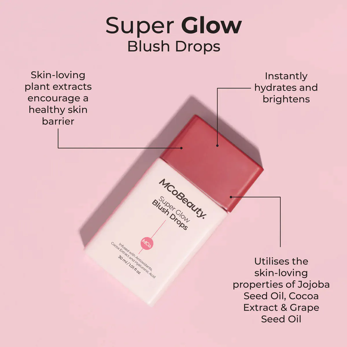 MCoBeauty Super Glow Blush Drops 30ml - Peachy Pink, view 3