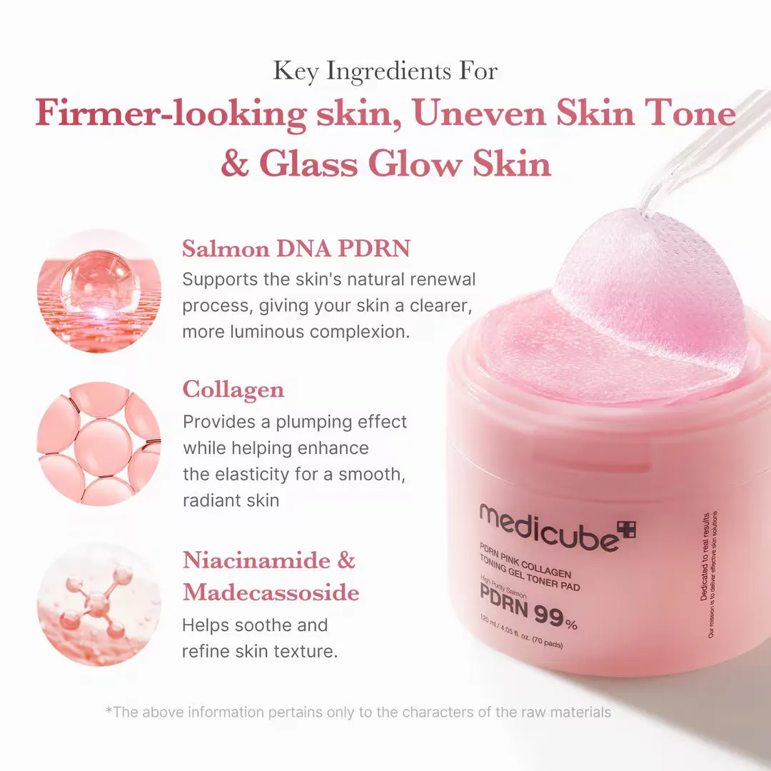 Medicube PDRN Pink Collagen Toning Gel Toner Pad 120ml 70 Pads, view 4