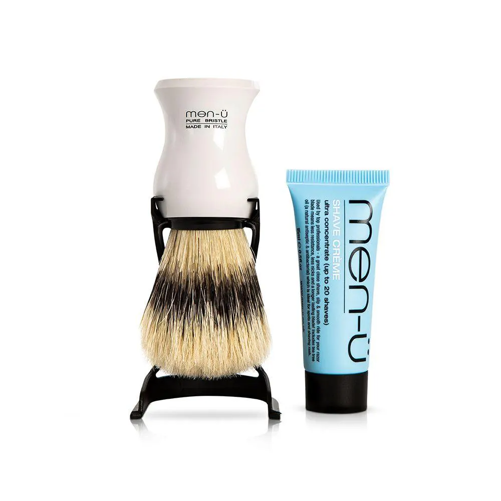 men-ü Barbiere Shaving Brush with Shave Cream 15ml l & Stand - White