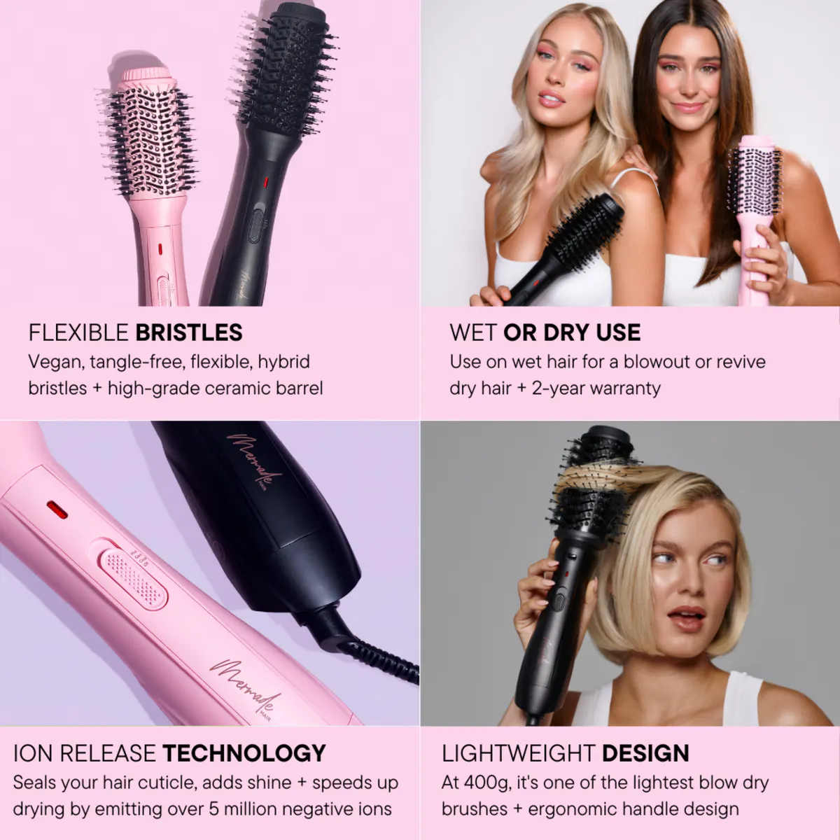 Mermade Hair Blow Dry Brush - Pink, view 3