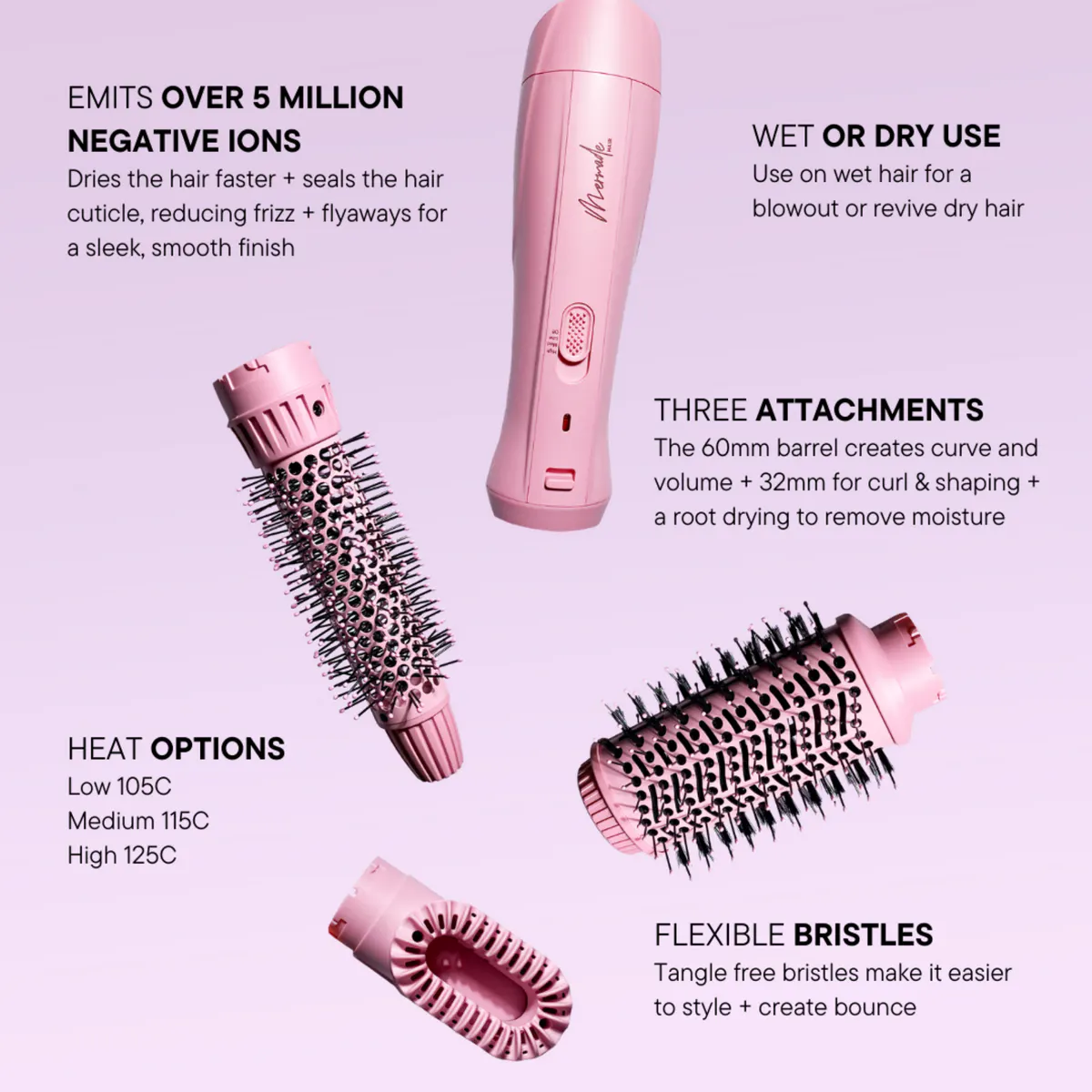 Mermade Hair Interchangeable Blow Dry Brush - Pink, view 5