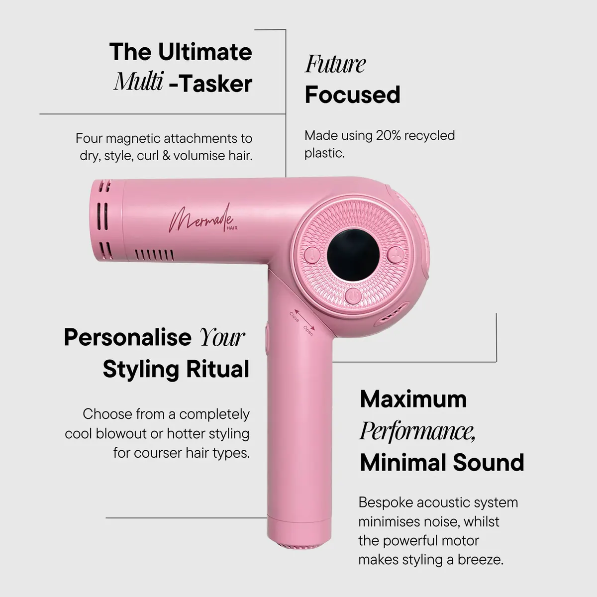 Mermade Hair M Ionic Hair Dryer Pink, view 3